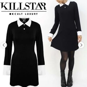 Killstar Wednesday Addams Collar Dress Black White  Size Medium